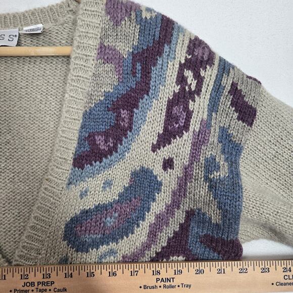 VTG Russ Mohair Wool Blend Cardigan Sweater L Gray Purple Cabincore Grandmacore - Picture 13 of 15